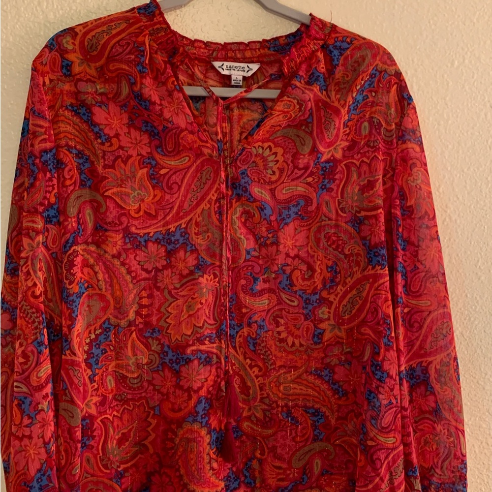 Nanette by Nanette Lepore Multi Colored Sheer Red Blouse